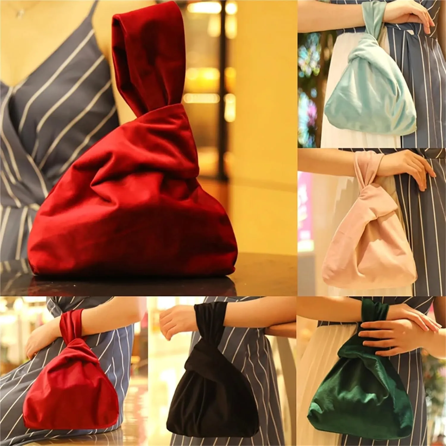 Women Knot Wrist Bag Handmade Casual Knit Handbag Soft Tote Bag Reusable Shopping Bags Woman Cosmetics Bag For Women