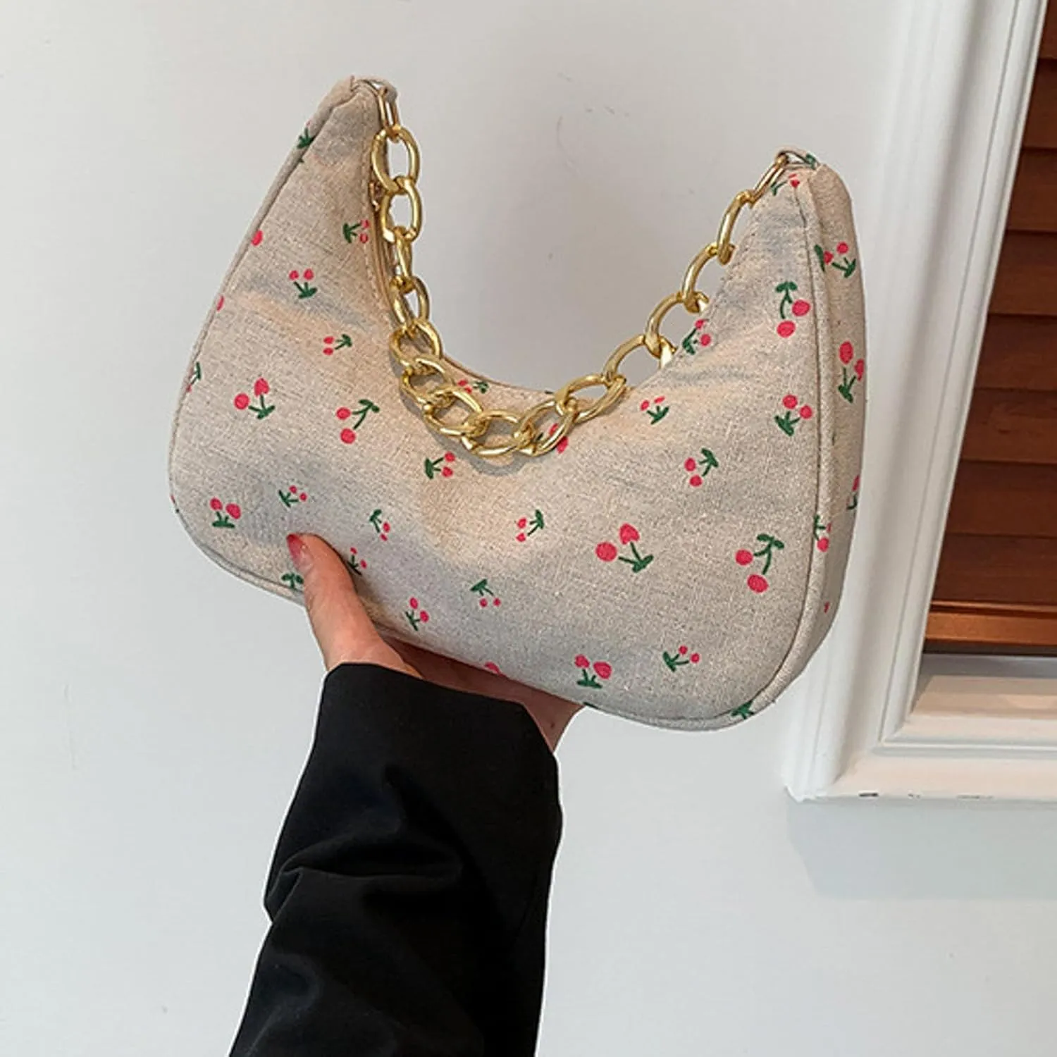 Women Shoulder Bag Fashionable New Pattern Flower Print Cute Daily Zipper Handbag Shoulder (Watermelon Red, One Size)