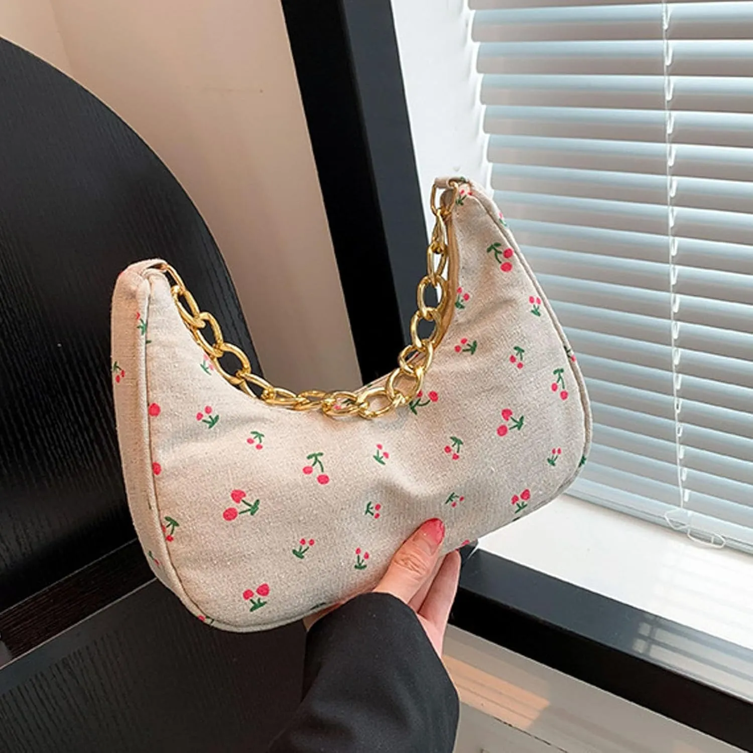 Women Shoulder Bag Fashionable New Pattern Flower Print Cute Daily Zipper Handbag Shoulder (Watermelon Red, One Size)