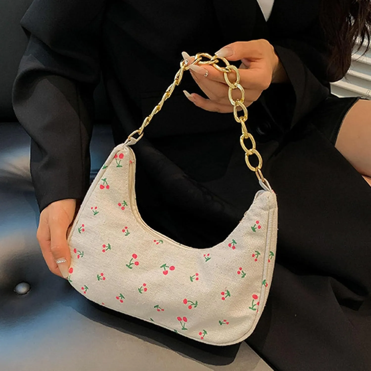 Women Shoulder Bag Fashionable New Pattern Flower Print Cute Daily Zipper Handbag Shoulder (Watermelon Red, One Size)