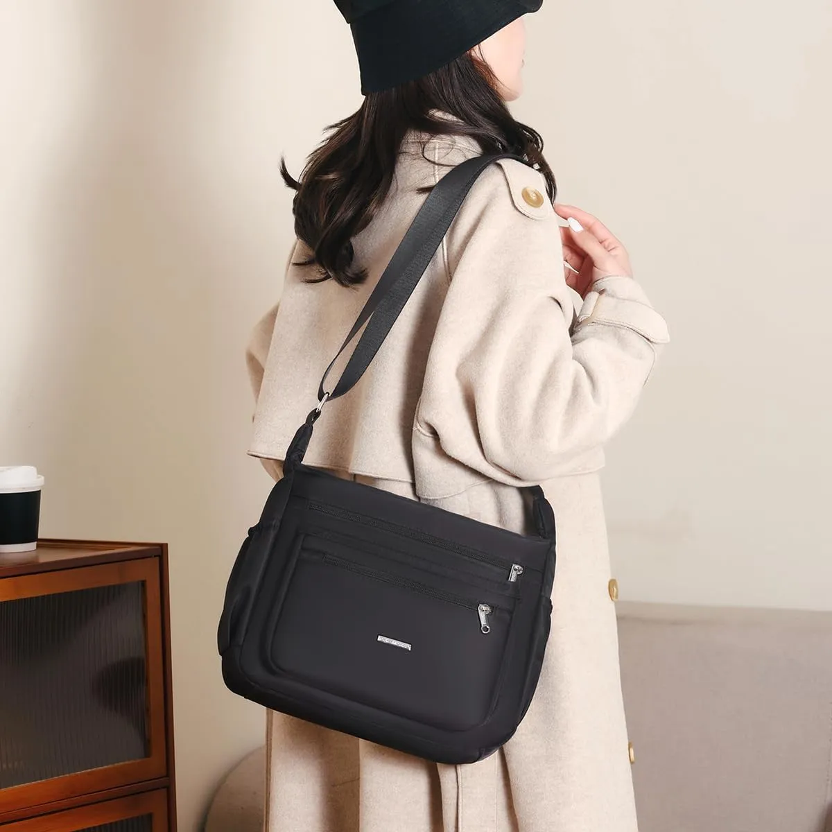 Women Shoulder Handbag Crossbody Bag Nylon Waterproof Roomy Multiple Pockets Bag Tote Top Handle Satchel