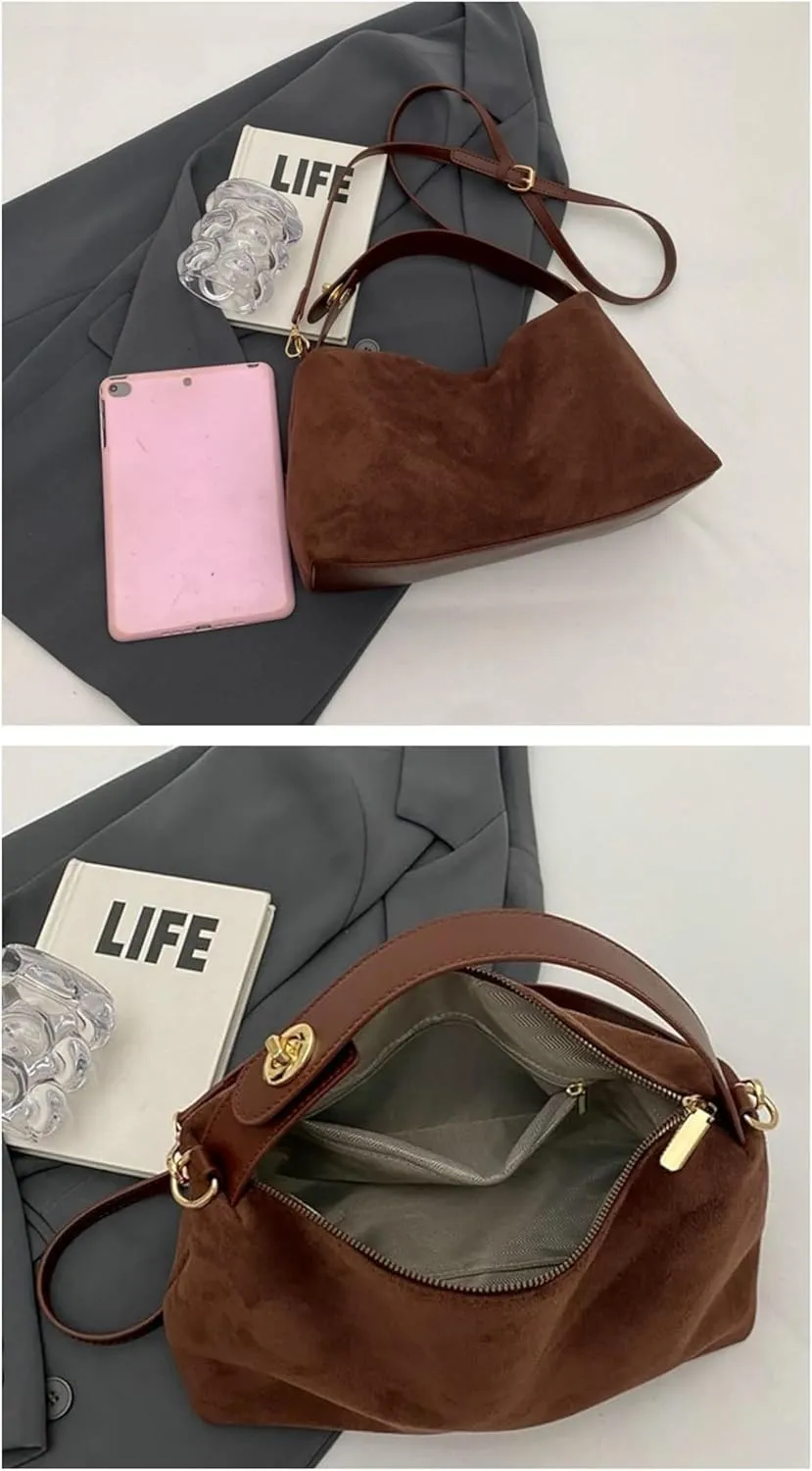 Women Slouchy Suede Satchels Shoulder Bag Faux Suede Hobo Bags Crossbody Phone Purse Top-Handle Tote Handbag Purse