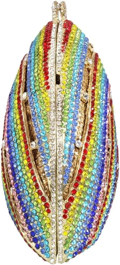 Women Stylish Rainbow Evening Purse Luxury Crystal Clutch Bag Glitter Full Diamond Handbag for Wedding Party