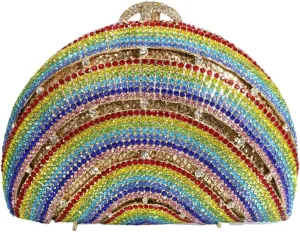 Women Stylish Rainbow Evening Purse Luxury Crystal Clutch Bag Glitter Full Diamond Handbag for Wedding Party