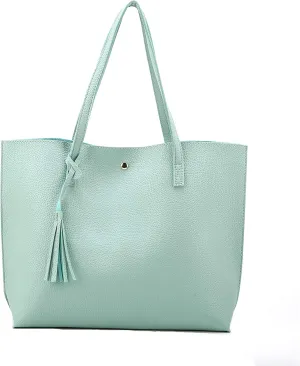 Women Tote Bags Top Handle Satchel Handbags PU Faux Leather Tote Bag with Tassel Shoulder Purse