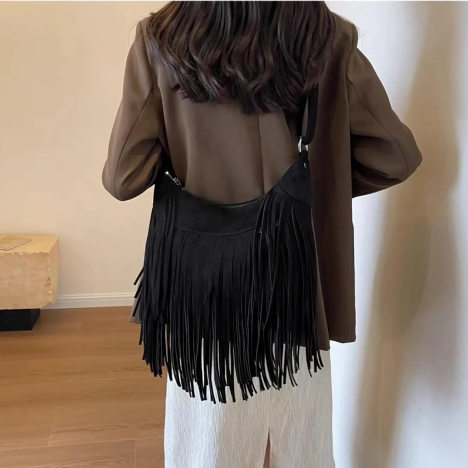 Women Vintage Suede Fringe Hobo Bag Tote Shoulder Bag Crossbody Bag and Hippie Western Cowgirl Purse Shoulder Bag