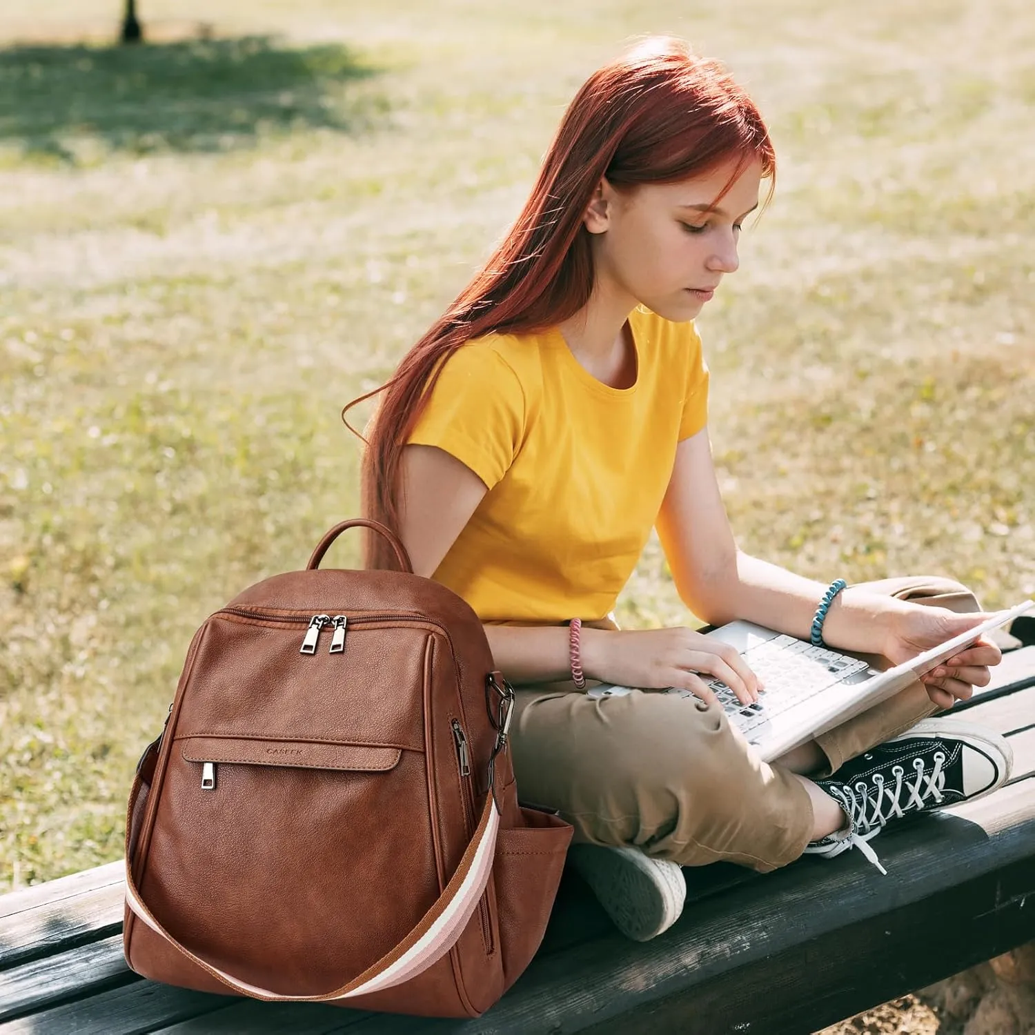 Womens Backpack Purse Leather: Fashion Convertible Ladies Shoulder Bag Travel Women Backpack Purse with Wristlet