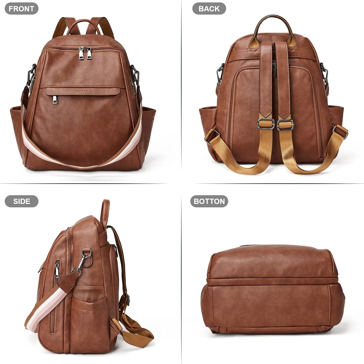 Womens Backpack Purse Leather: Fashion Convertible Ladies Shoulder Bag Travel Women Backpack Purse with Wristlet