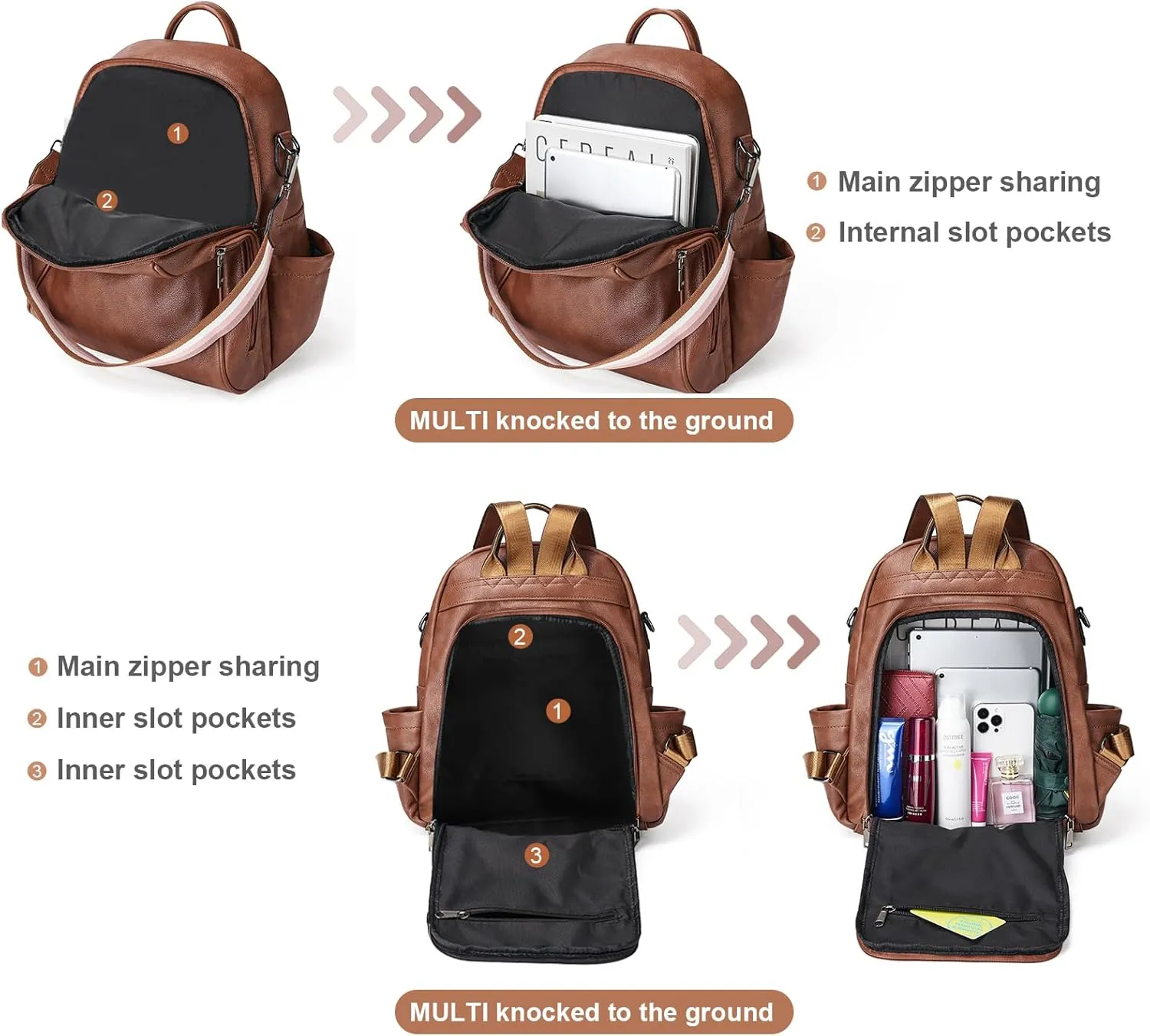 Womens Backpack Purse Leather: Fashion Convertible Ladies Shoulder Bag Travel Women Backpack Purse with Wristlet