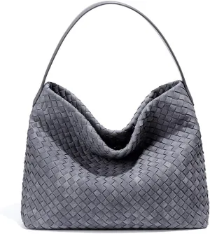 Women's Braided Leather Tote Bag Stylish Suede Hobo Shoulder Bag with Woven Details