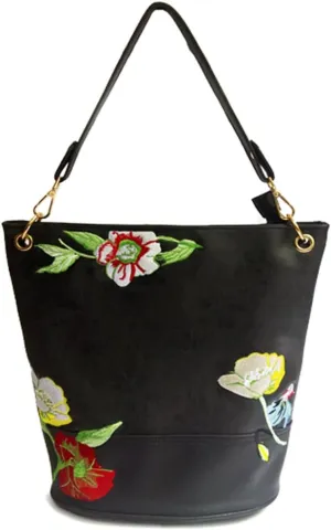 Womens Bucket Bag Floral Embroidered Hobo Bag Purse PU Leather Satchel Small Tote Bags Shoulder Crossbody Bag Vintage