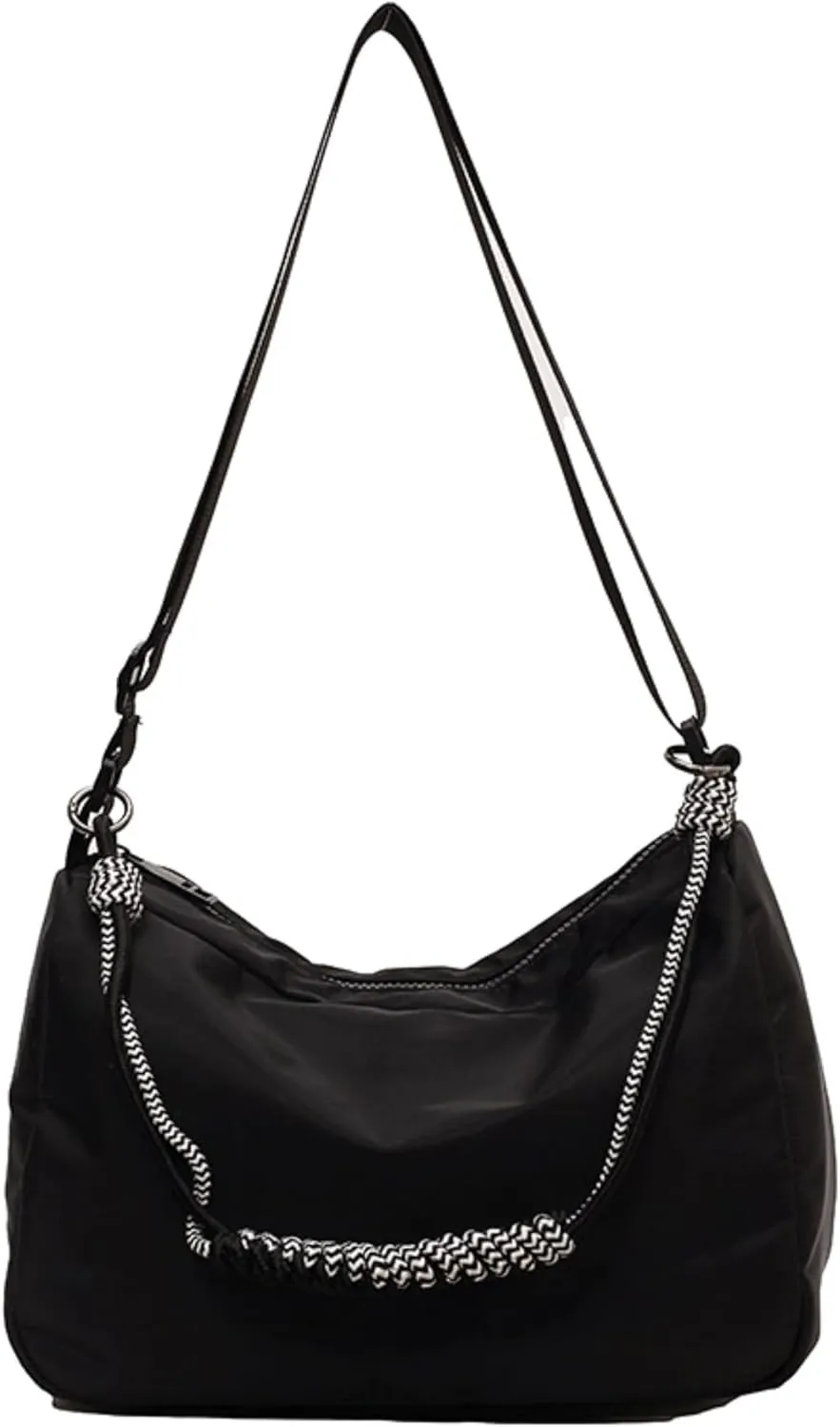 Womens Camouflage Adjustable Crossbody Zipper Hobo Bag with Genuine Leather, Canvas Polyester Travel Shoulder Handbags