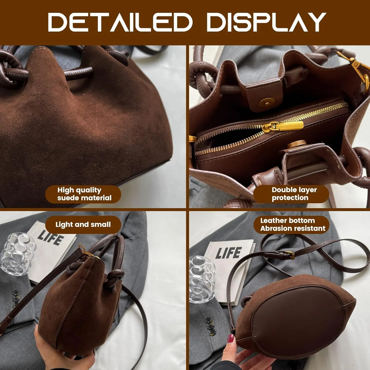 Women's Crossbody Handbags,Small Purse,Brown Suede Bag,Cross Body Purse Hand Bags Crossbody Bags for Women,Gifts for Women