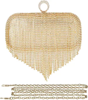 Women's Evening Handbag Crystal Tassel Clutch Purses Rhinestones Shoulder Bag Banquet Bag Bridal Wedding Purse