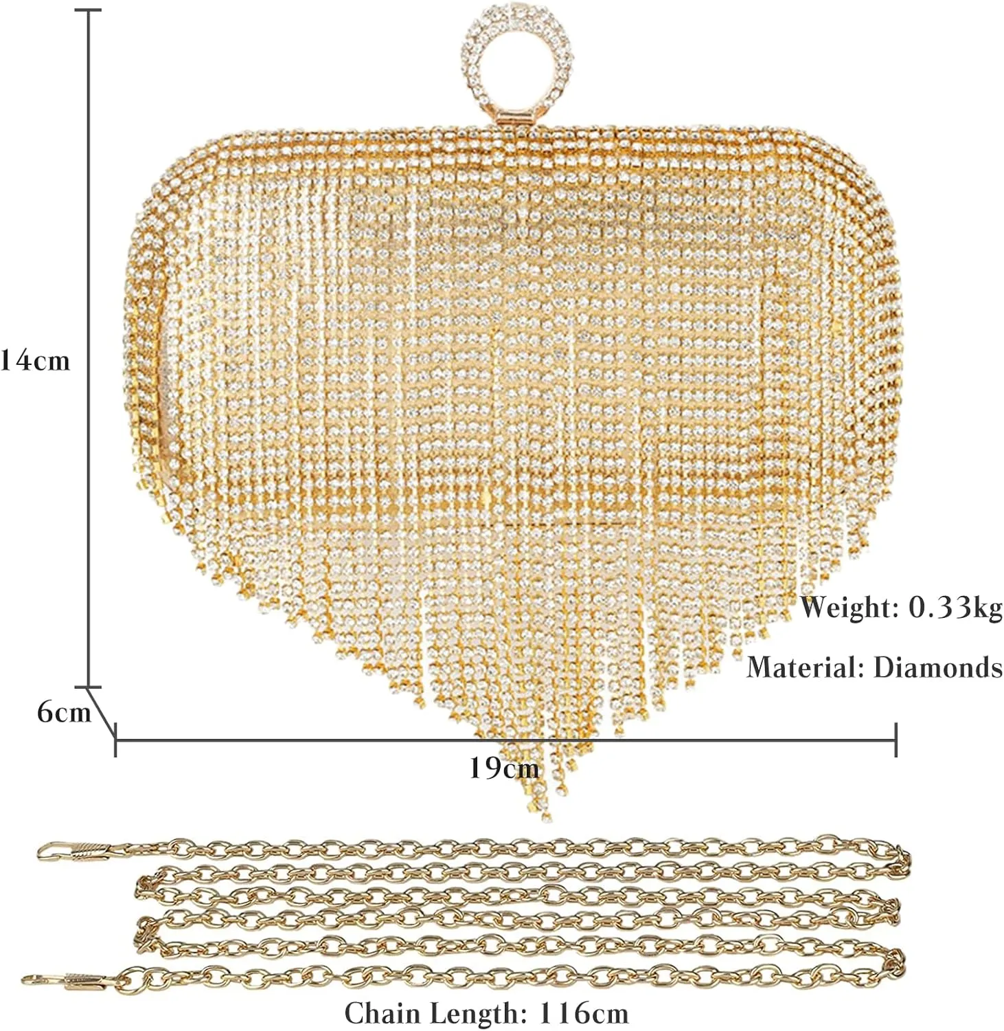Women's Evening Handbag Crystal Tassel Clutch Purses Rhinestones Shoulder Bag Banquet Bag Bridal Wedding Purse