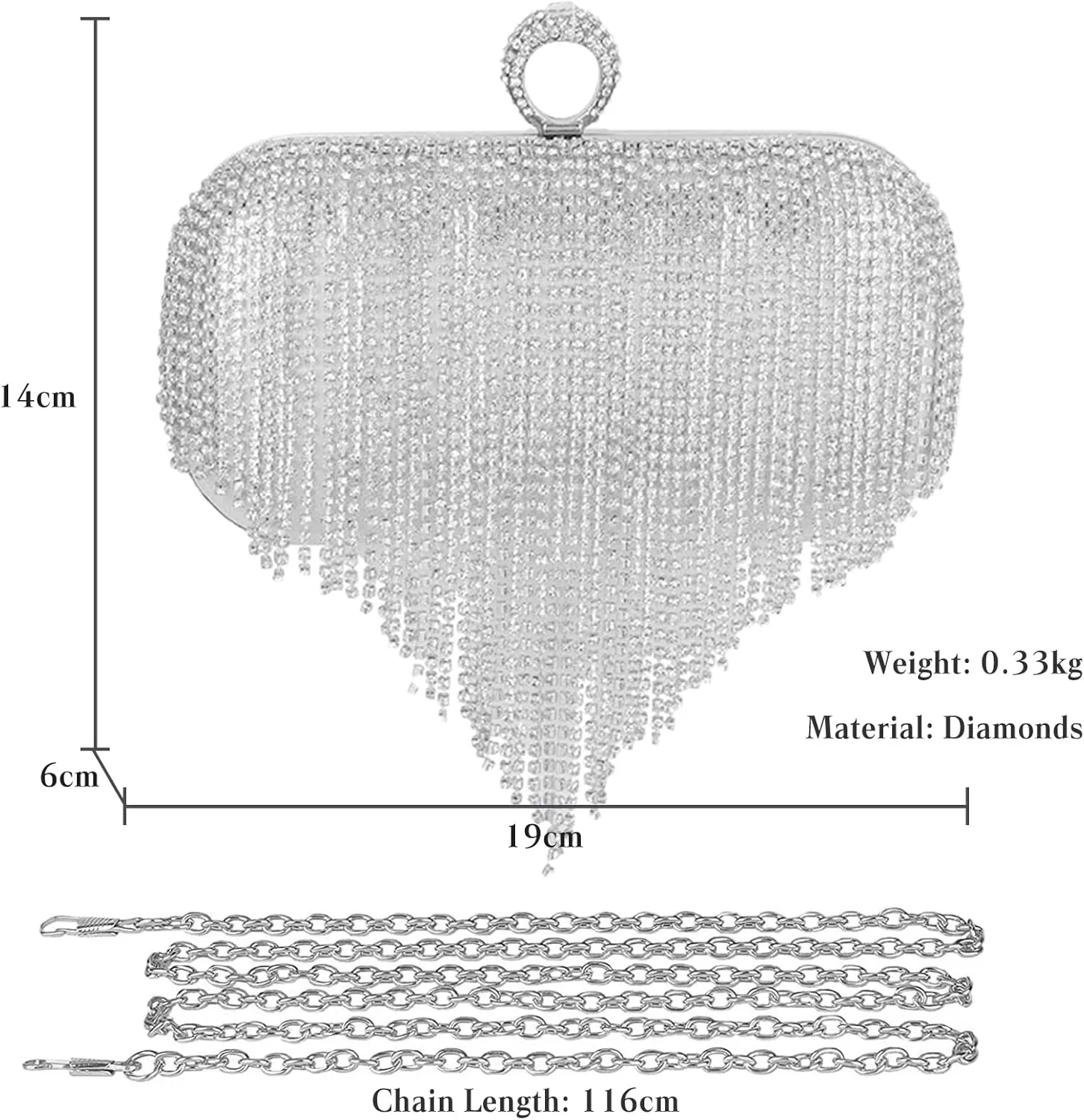 Women's Evening Handbag Crystal Tassel Clutch Purses Rhinestones Shoulder Bag Banquet Bag Bridal Wedding Purse