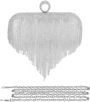 Women's Evening Handbag Crystal Tassel Clutch Purses Rhinestones Shoulder Bag Banquet Bag Bridal Wedding Purse