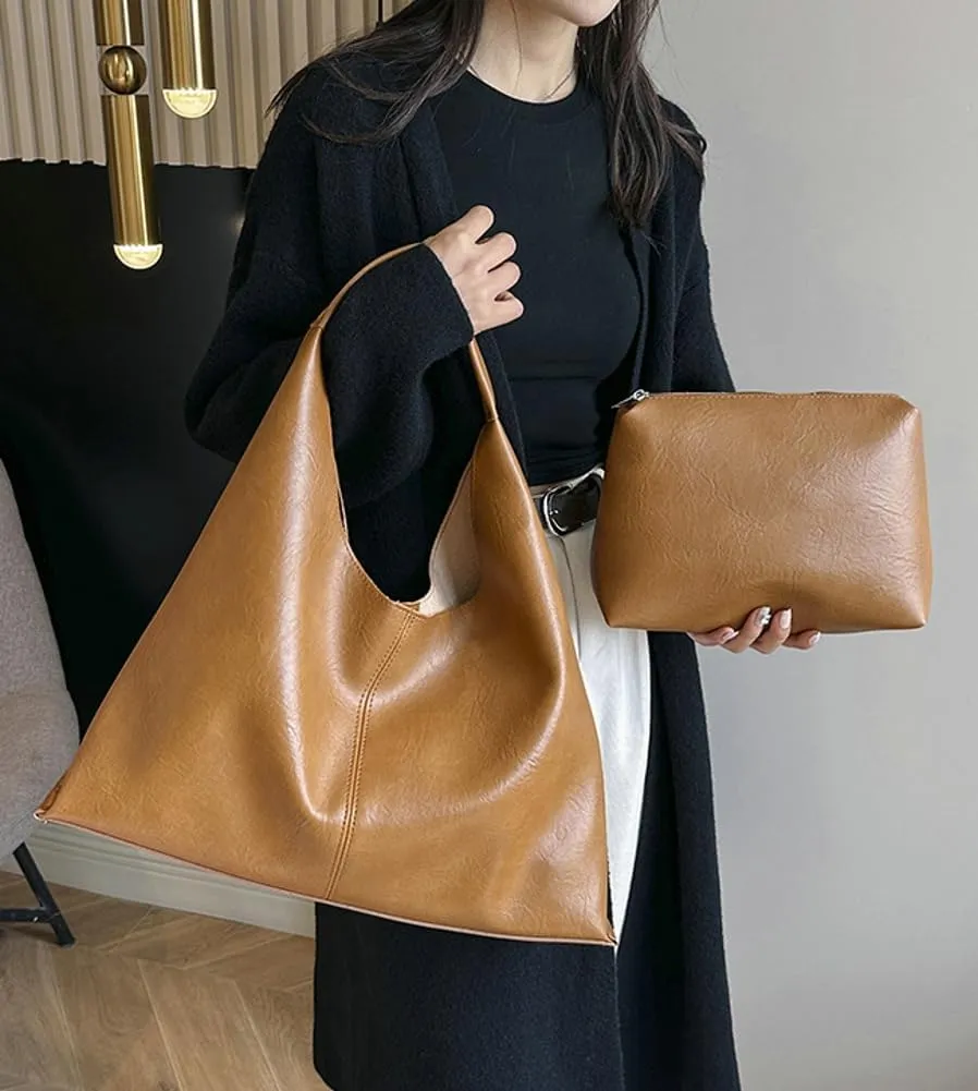 Womens Fashion Shoulder Bag Large PU Leather Tote Bag Soft Purse Handbag Work Top Handle Satchels 2pcs