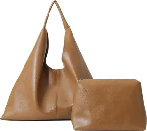 Womens Fashion Shoulder Bag Large PU Leather Tote Bag Soft Purse Handbag Work Top Handle Satchels 2pcs