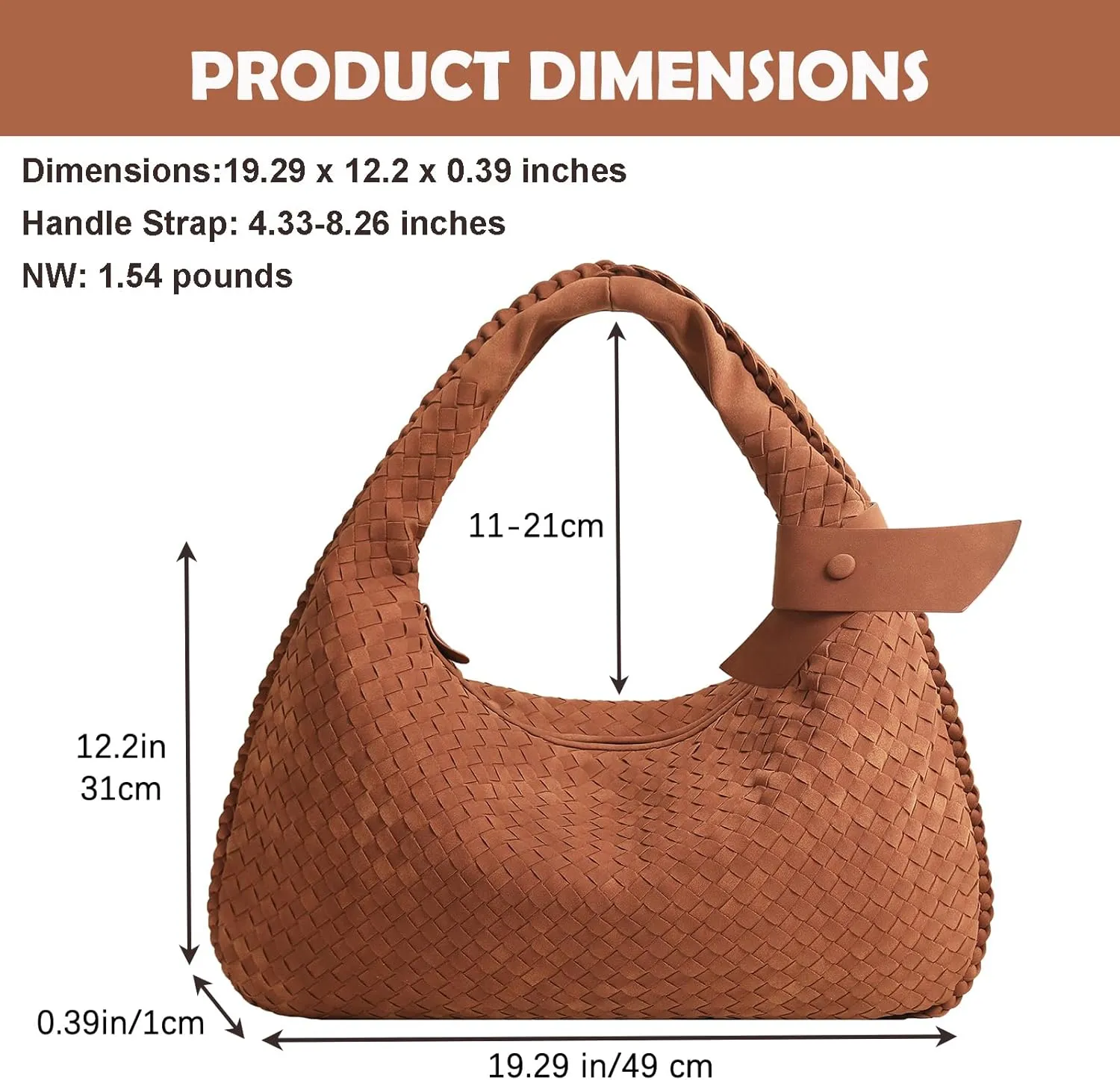 Women's Faux Suede Bag, Woven Bag, Shoulder Bag Slouchy Hobo, Suede Handbag with Zipper Closure