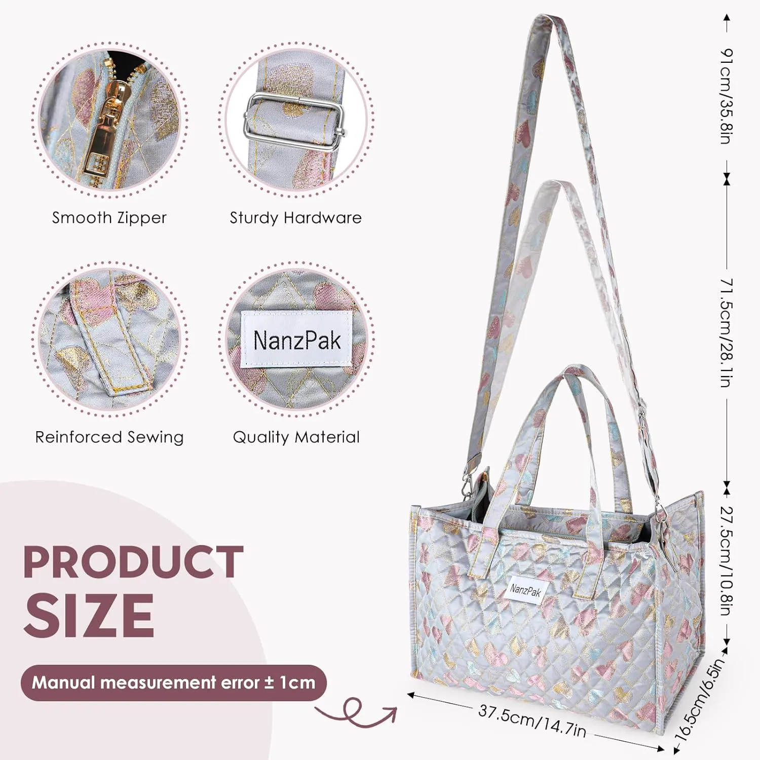 women's handbag in gold silk jacquard fabric quilted Lightweight Foldable Suitable for everyday casual