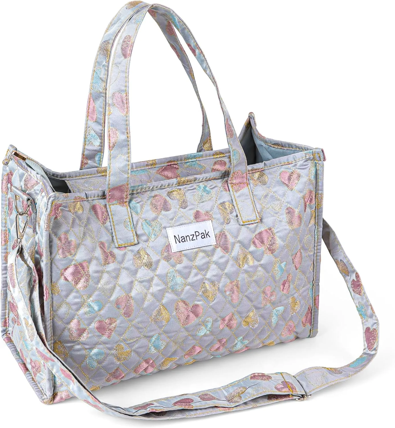 women's handbag in gold silk jacquard fabric quilted Lightweight Foldable Suitable for everyday casual