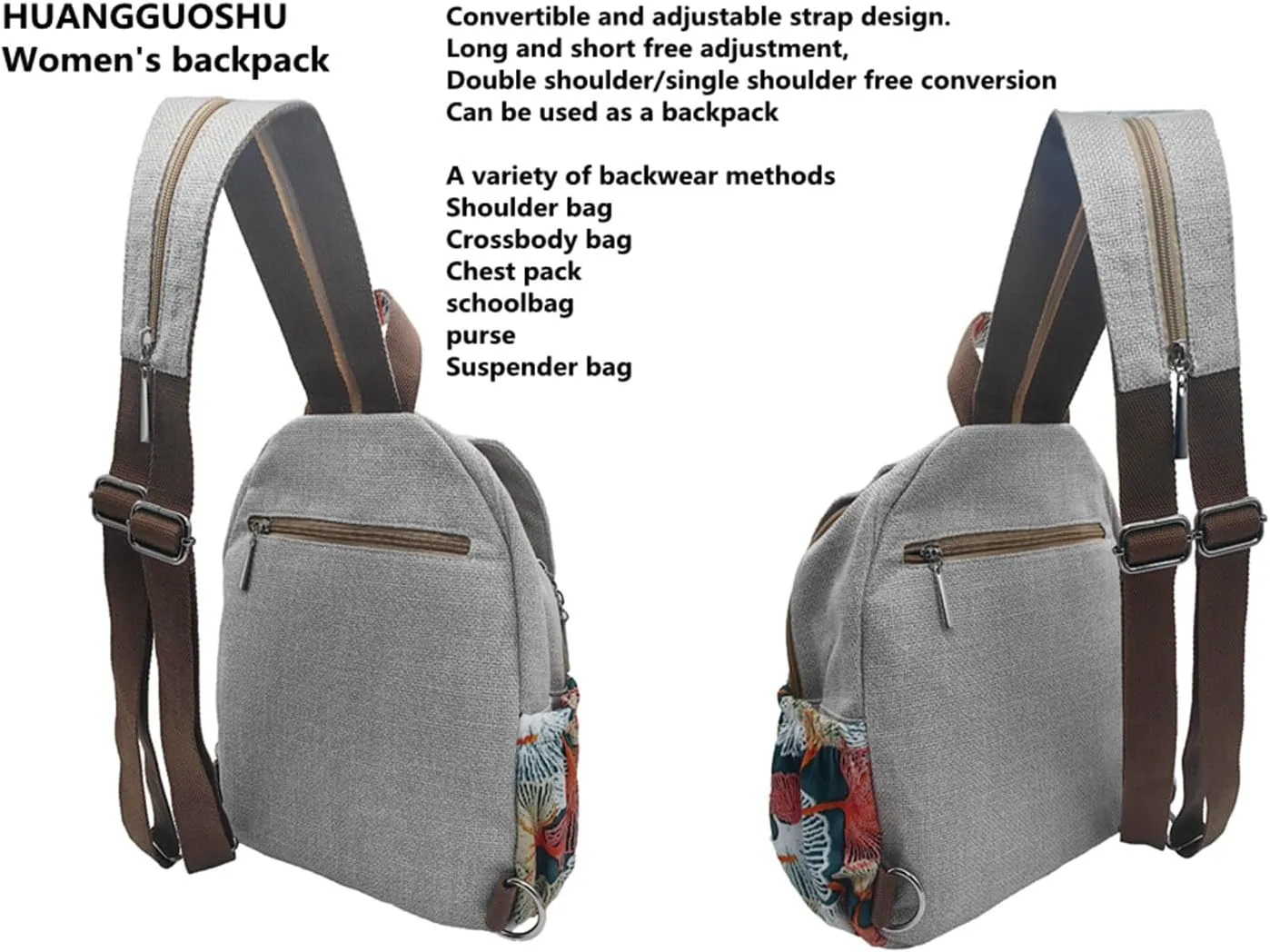 Womens Hippie Cotton Hemp Cloth Backpack Boho Vintage Embroidered Casual Purse