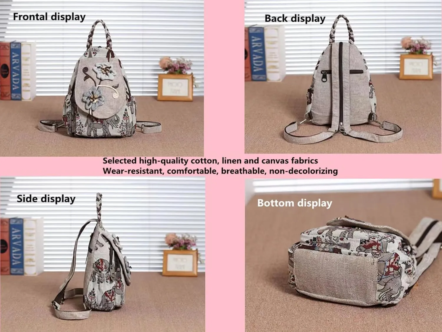 Womens Hippie Cotton Hemp Cloth Backpack Boho Vintage Embroidered Casual Purse