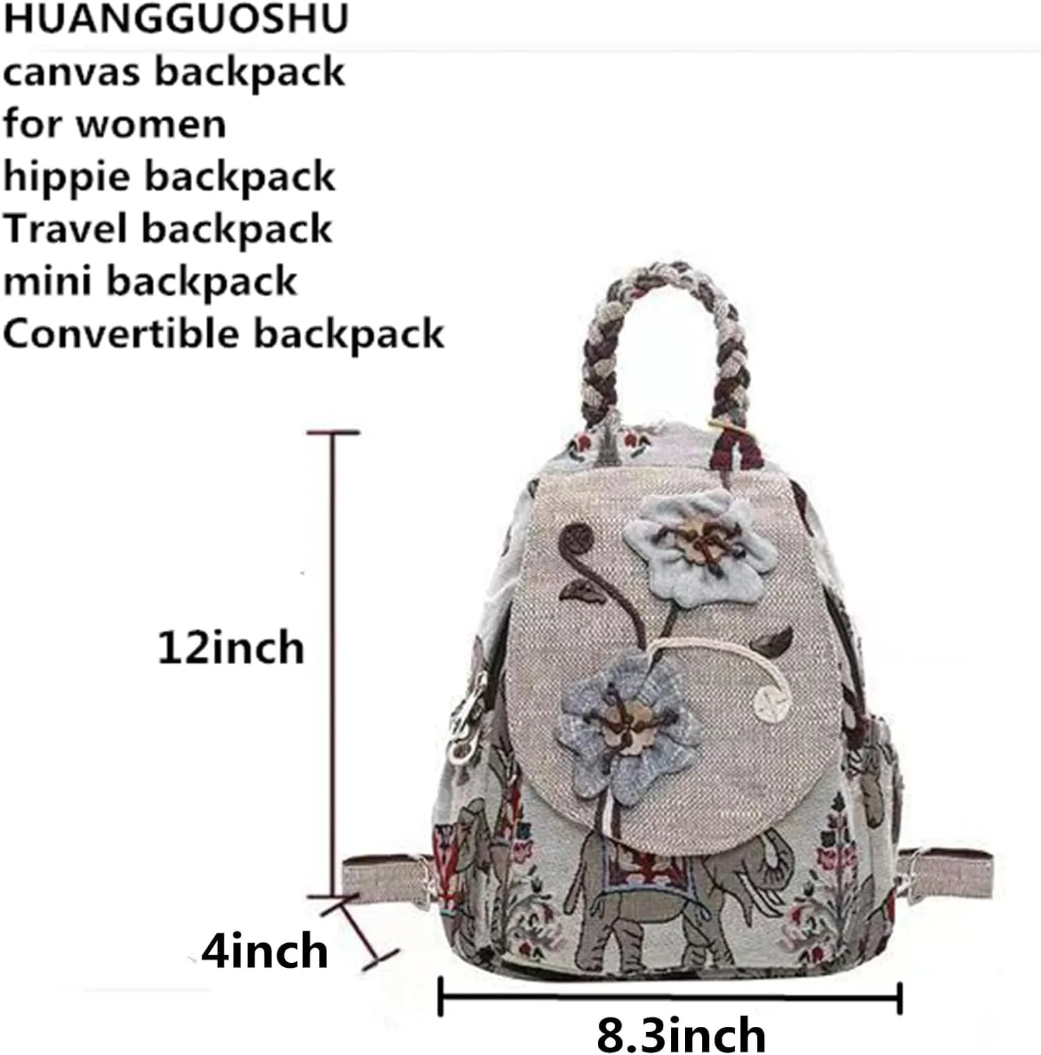 Womens Hippie Cotton Hemp Cloth Backpack Boho Vintage Embroidered Casual Purse