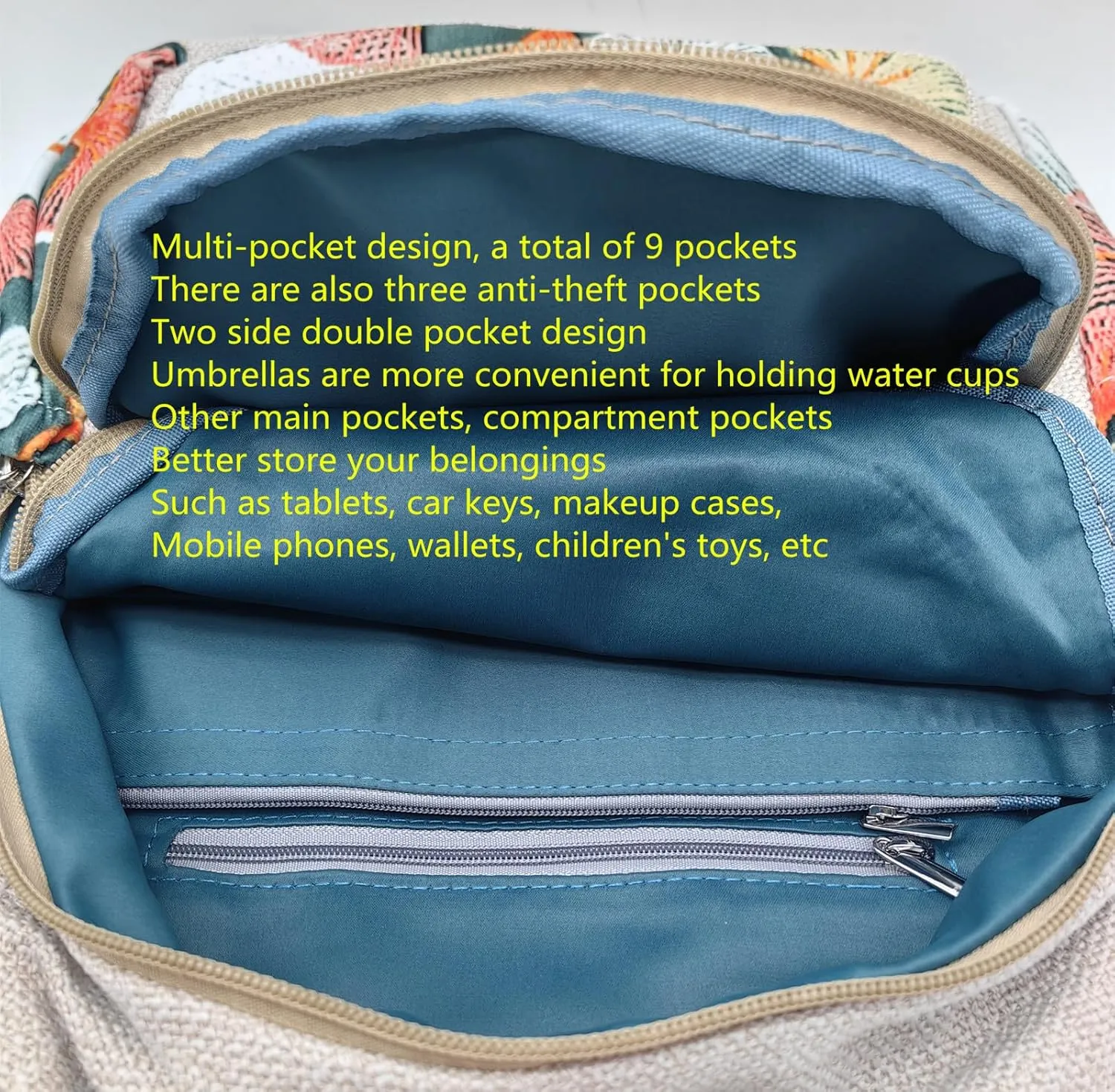 Womens Hippie Cotton Hemp Cloth Backpack Boho Vintage Embroidered Casual Purse