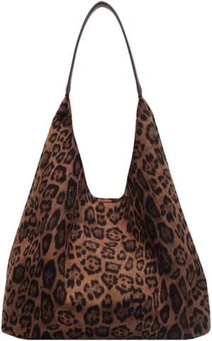 Women's Leopard Tote Bag for Women Cheetah Purse Handbag Suede Shoulder Bag Underarm Hobo Bag Vintage Large Work Totebag