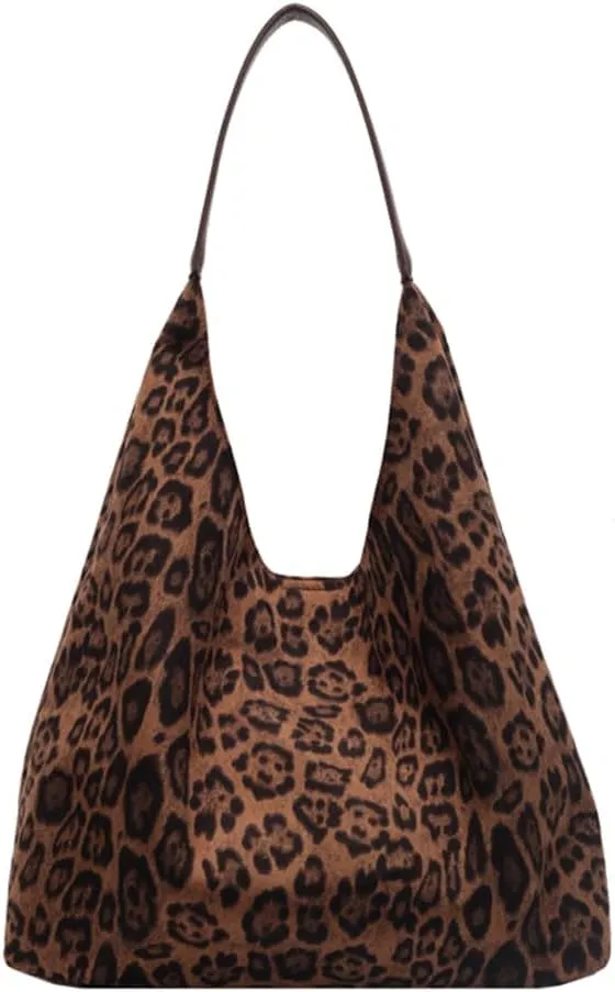 Women's Leopard Tote Bag for Women Cheetah Purse Handbag Suede Shoulder Bag Underarm Hobo Bag Vintage Large Work Totebag