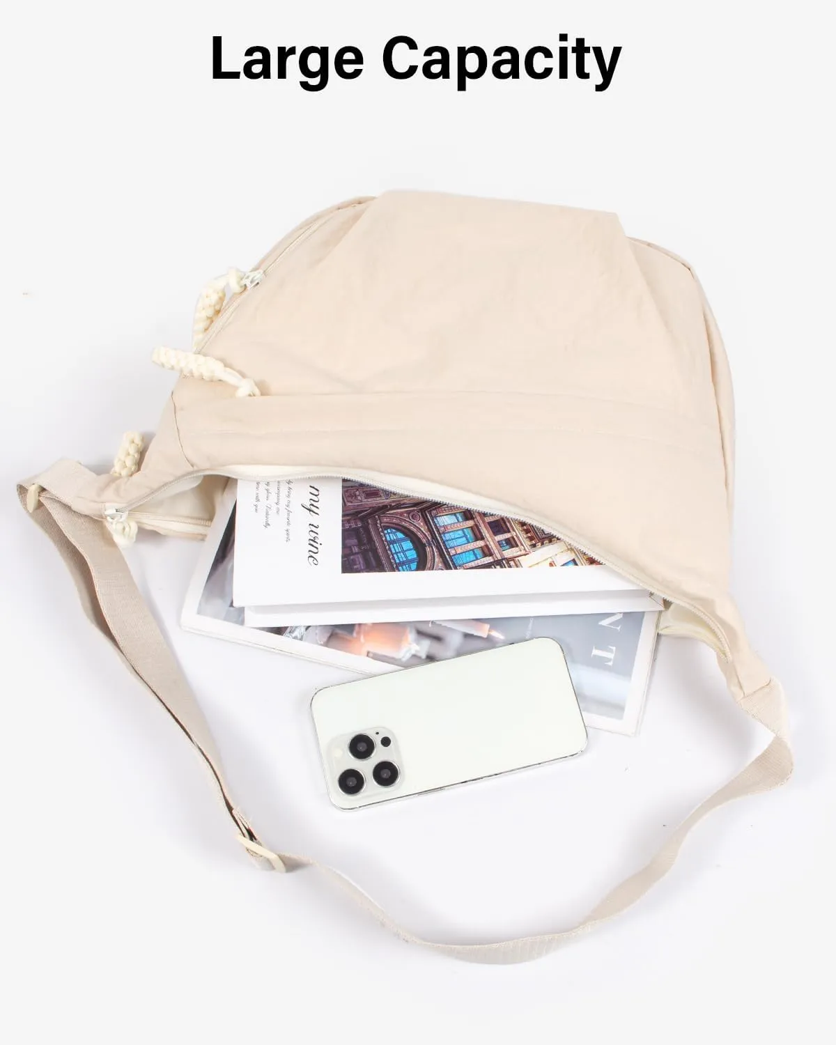 Women's Nylon Hobo Crescent Crossbody Bag, Multi-Pocket Sling Bag, Half Moon Shoulder Purse
