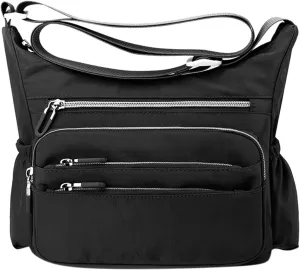 Womens Pocket Casual Crossbody Bag Ladies Shoulder Messenger Bags Handbag For Daily Use Travel Mens (Black, One Size)