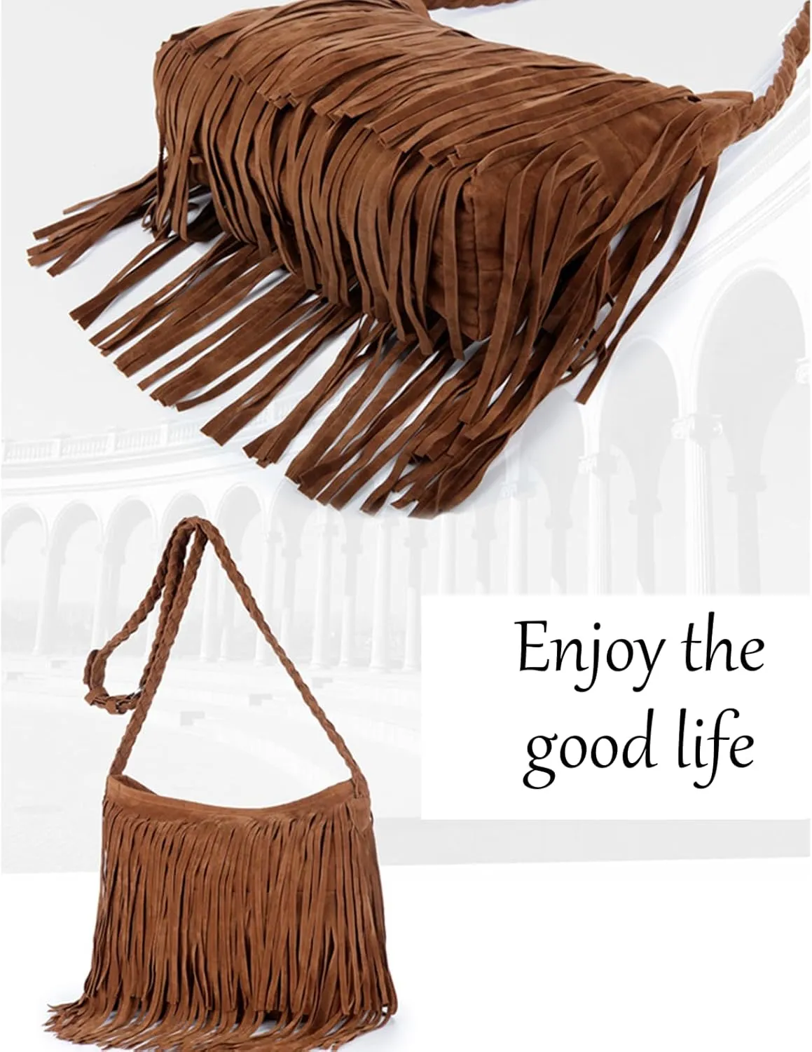 Women'S Retro Hippie Suede Tassel Messenger Bag Fashion Adjustable Western Hobo Crossbody Shoulder Handbags (brown,Medium)