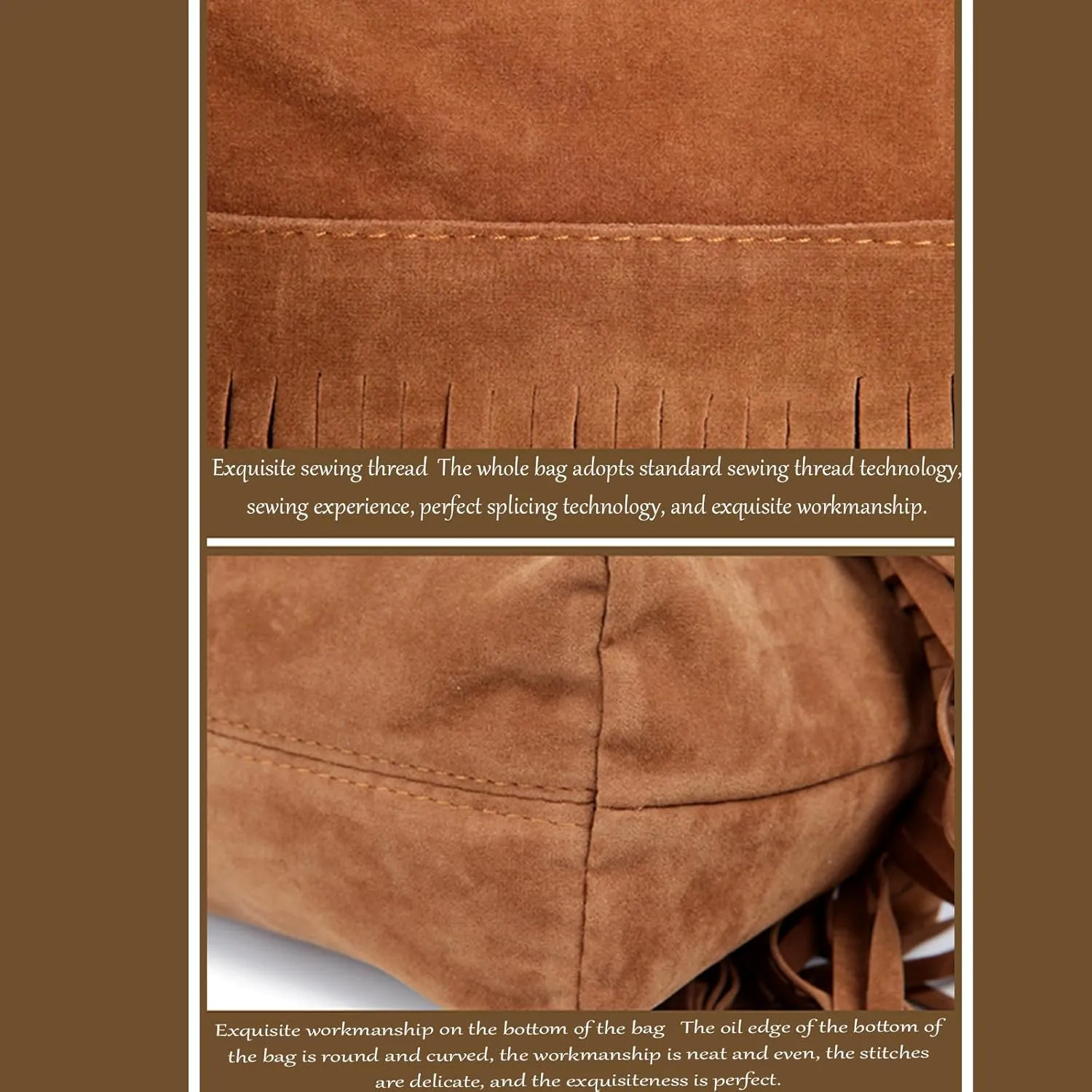 Women'S Retro Hippie Suede Tassel Messenger Bag Fashion Adjustable Western Hobo Crossbody Shoulder Handbags (brown,Medium)