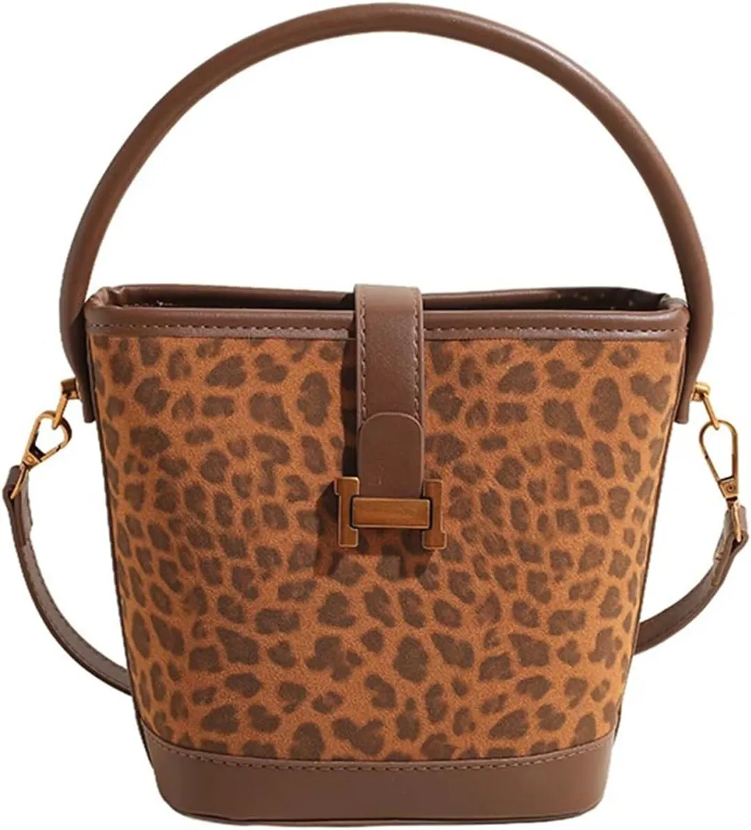 Women's retro niche leopard print crossbody bag suede bag versatile casual hand-held bucket bag
