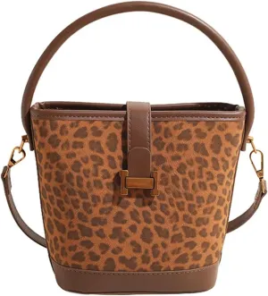 Women's retro niche leopard print crossbody bag suede bag versatile casual hand-held bucket bag