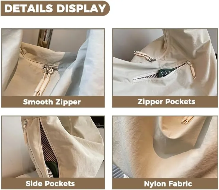 Women's Slouchy Crescent Hobo Bag Small Nylon Draped Tote Shoulder Dumpling Moon Bag Work Travel Handbags
