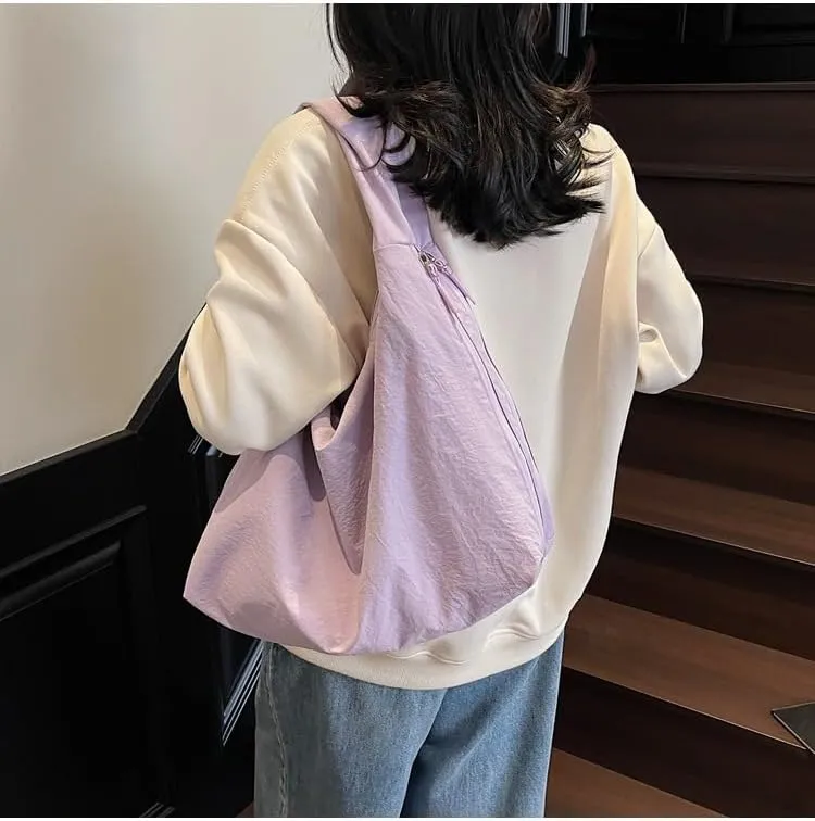 Women's Slouchy Crescent Hobo Bag Small Nylon Draped Tote Shoulder Dumpling Moon Bag Work Travel Handbags