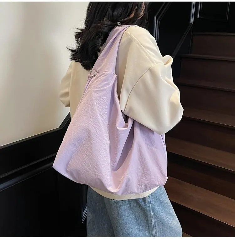 Women's Slouchy Crescent Hobo Bag Small Nylon Draped Tote Shoulder Dumpling Moon Bag Work Travel Handbags