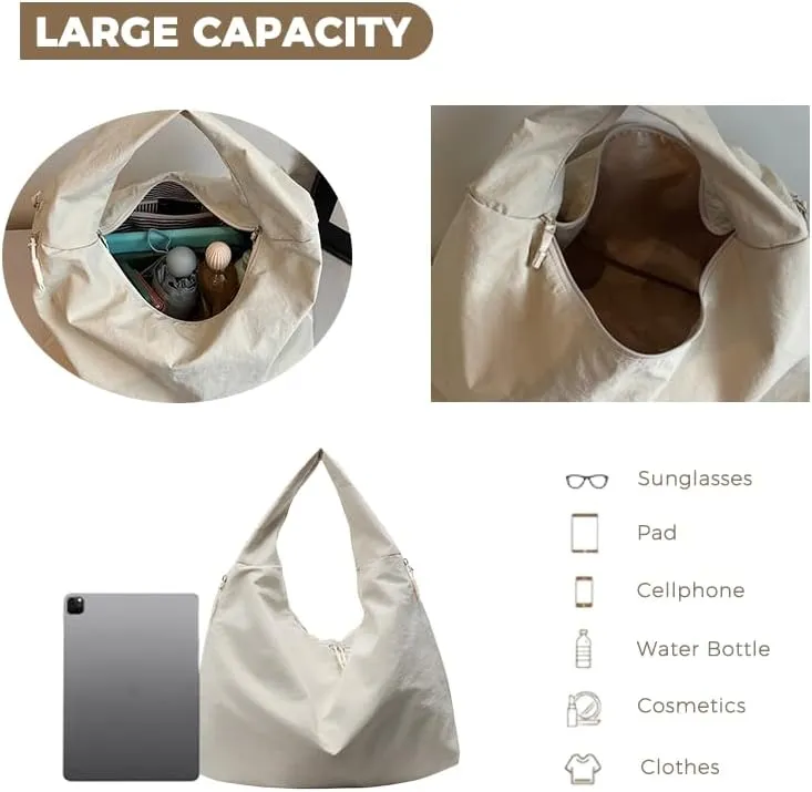 Women's Slouchy Crescent Hobo Bag Small Nylon Draped Tote Shoulder Dumpling Moon Bag Work Travel Handbags