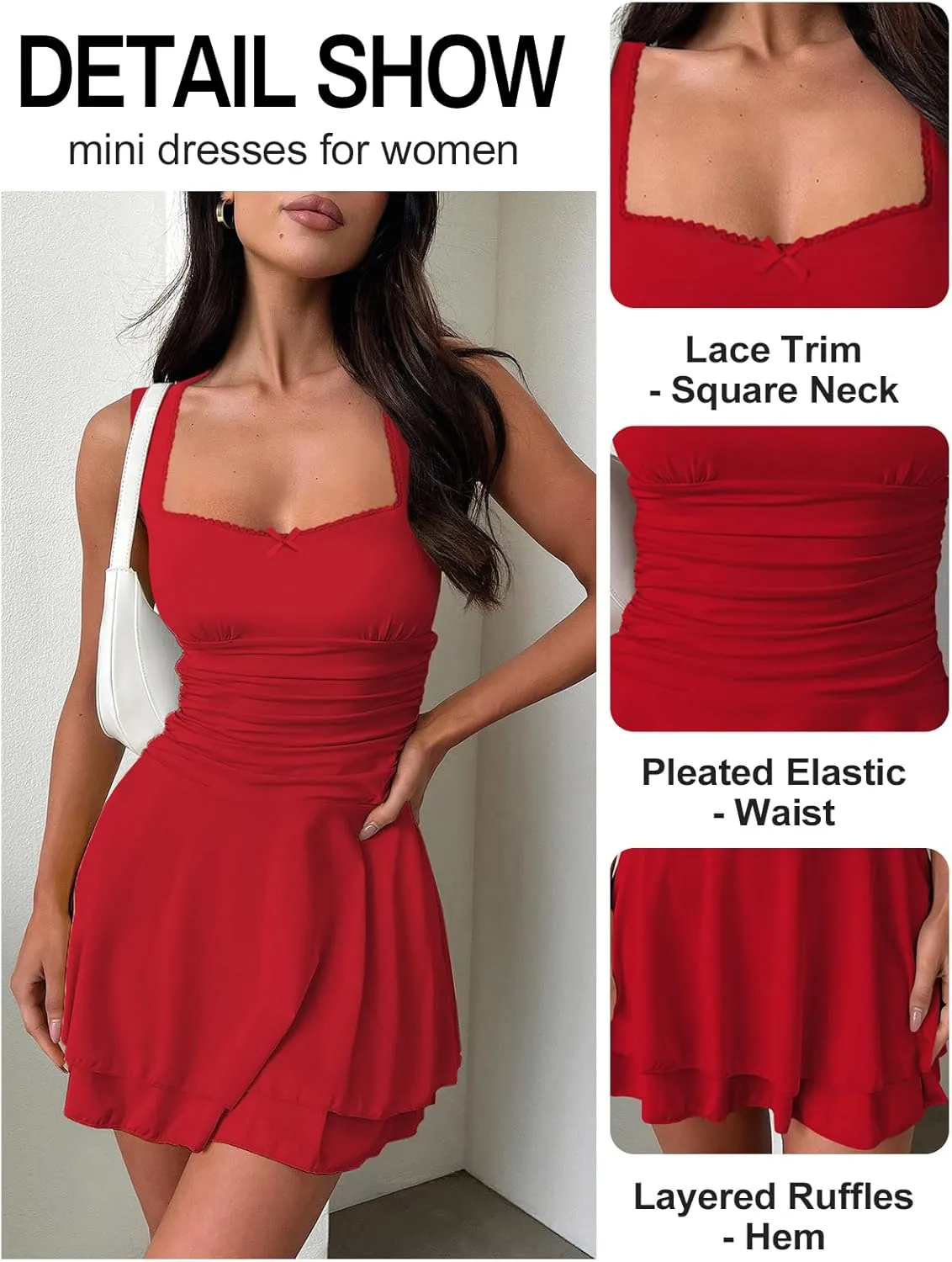 Women's Square Neck Ruffle Mini Dresses Ruched Waist Slim Sleeveless Corset Dress for Women Summer Short Party Dress