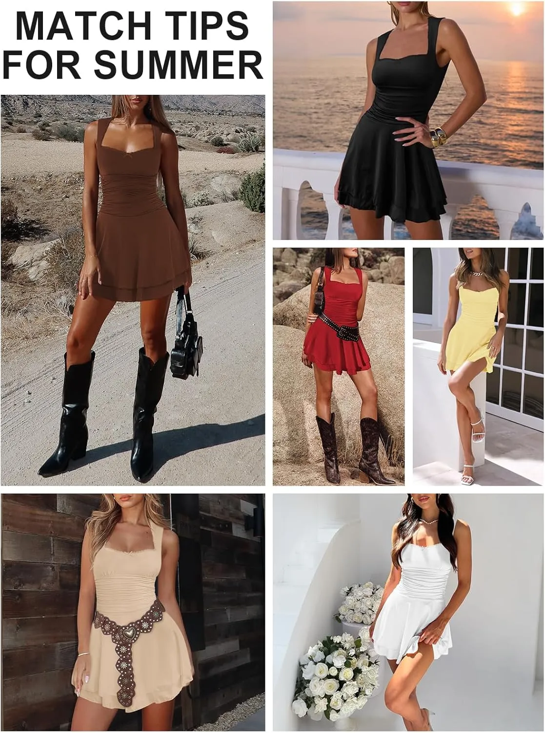 Women's Square Neck Ruffle Mini Dresses Ruched Waist Slim Sleeveless Corset Dress for Women Summer Short Party Dress
