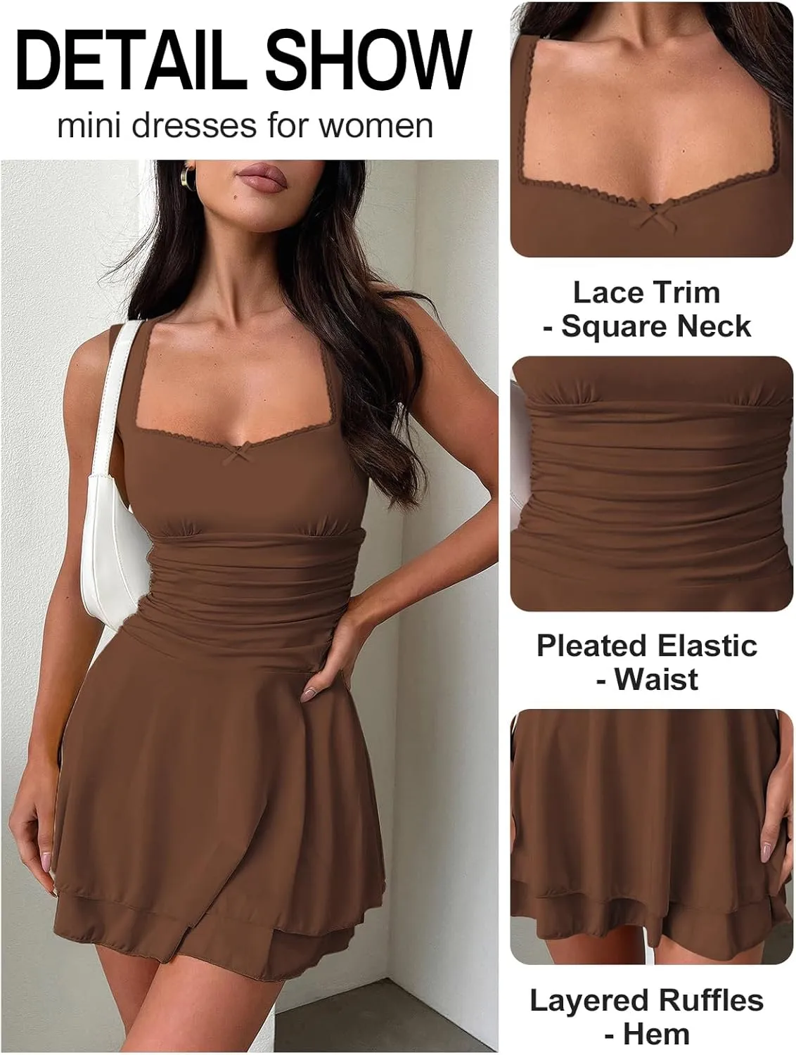 Women's Square Neck Ruffle Mini Dresses Ruched Waist Slim Sleeveless Corset Dress for Women Summer Short Party Dress