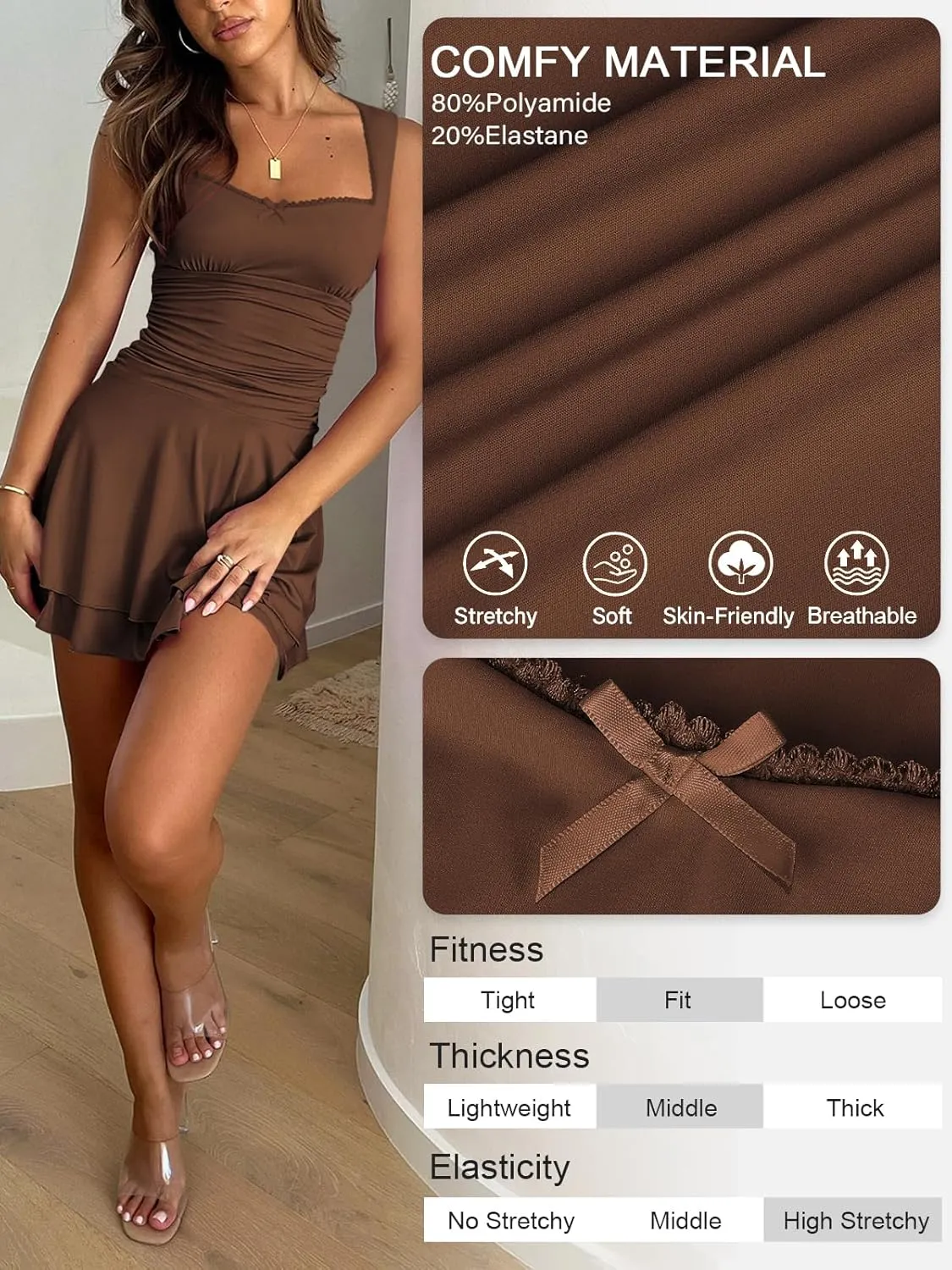 Women's Square Neck Ruffle Mini Dresses Ruched Waist Slim Sleeveless Corset Dress for Women Summer Short Party Dress