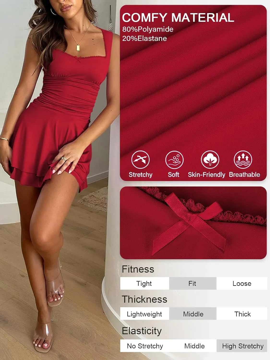 Women's Square Neck Ruffle Mini Dresses Ruched Waist Slim Sleeveless Corset Dress for Women Summer Short Party Dress