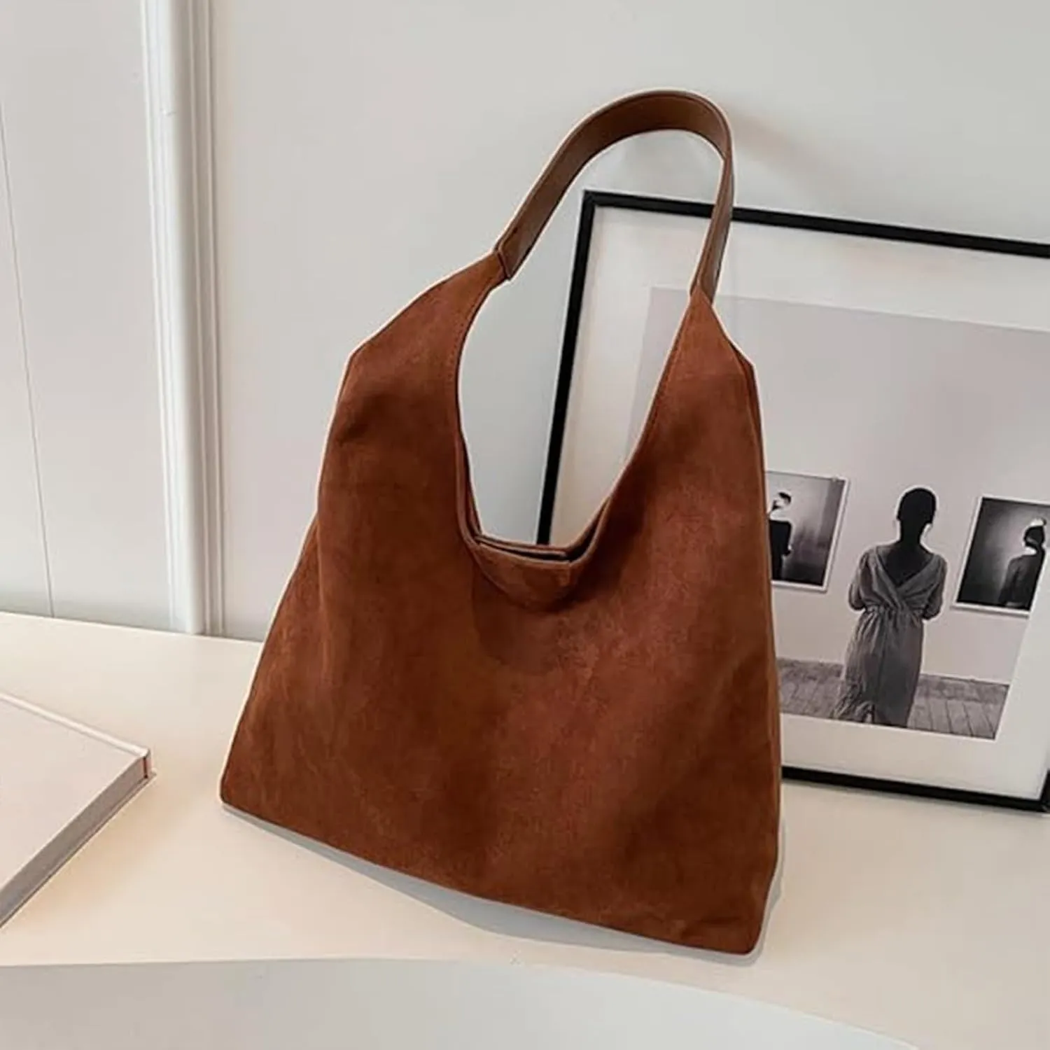 Women's Tote Bag for Work & Travel - Large Capacity Office Handbag with Suede Slouchy Design, Versatile Shoulder Bag