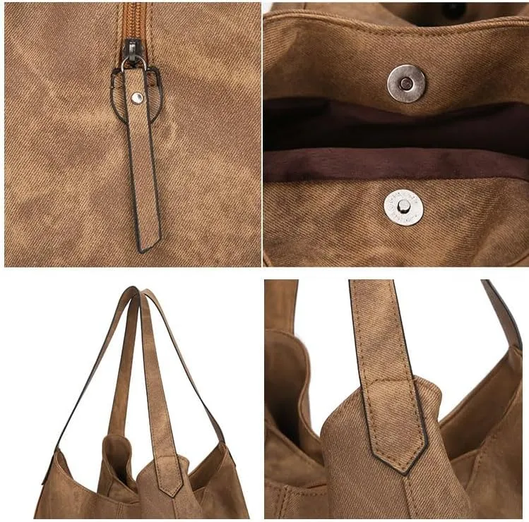 Womens Tote Bag,Vintage Large Capacity Pu Shoulder Bags Fashion Retro Hobo Handbags Purse