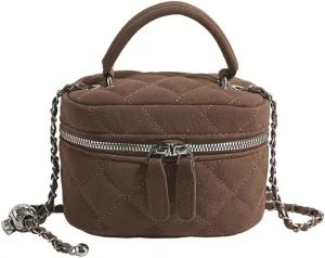 Women’s Trendy Quilted Crossbody Bag Suede Square Box Mini Chain Strap Shoulder Bag Top Handle Purse Cute Tote Handbag